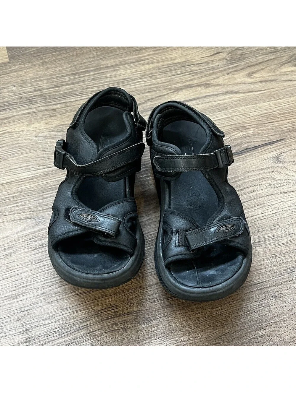 MBT Kisumu Black Leather Rocker Bottom Walking Sandals Comfort Strap Men / Women